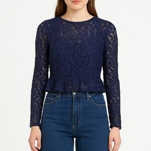 Zara Navy Lace Crop long sleeve peplum top